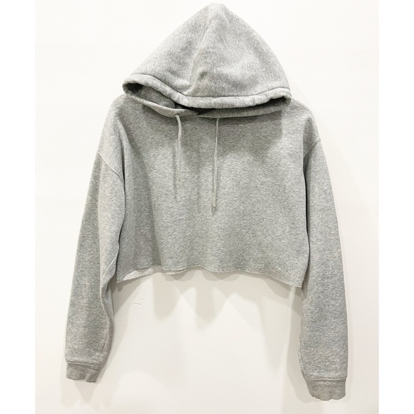 Urban Outfitters Out From Under Cropped Hoodie Raw Hem Sweatshirt Small Grey - Picture 2 of 6